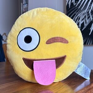 Winking Emoji Plush Pillow Valentine’s Day Fun Gift Tongue Out Yellow Emoji